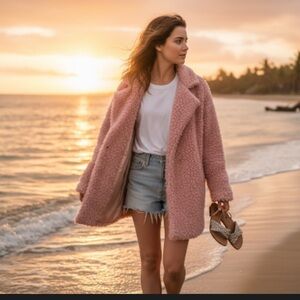 PJ Salvage Pink Sherpa Oversize Teddy Coat Size XL